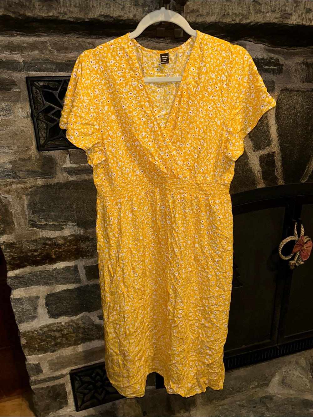 Yellow Floral Wrap-Style Women’s Dress